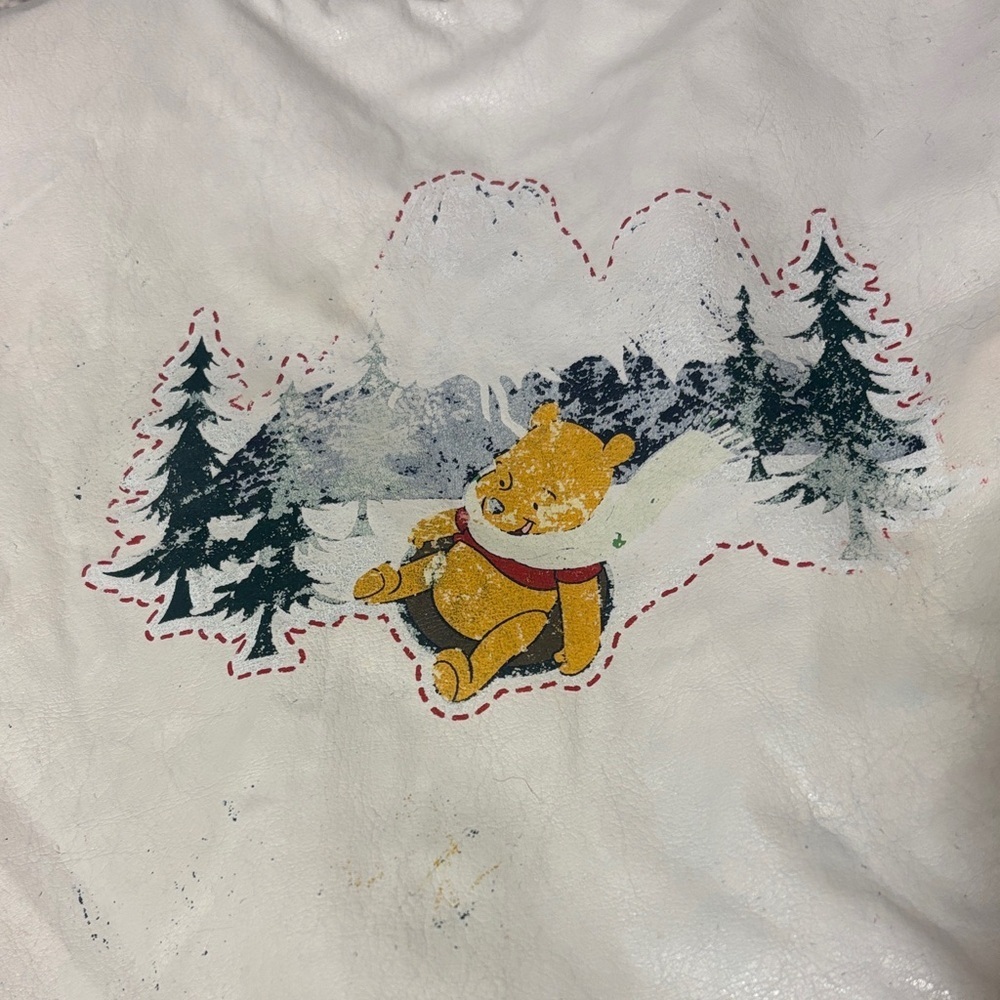 Disney Kids White Bomber Jacket Winnie the Pooh with Red Sleeves and Navy Trim - Picture 3 of 12